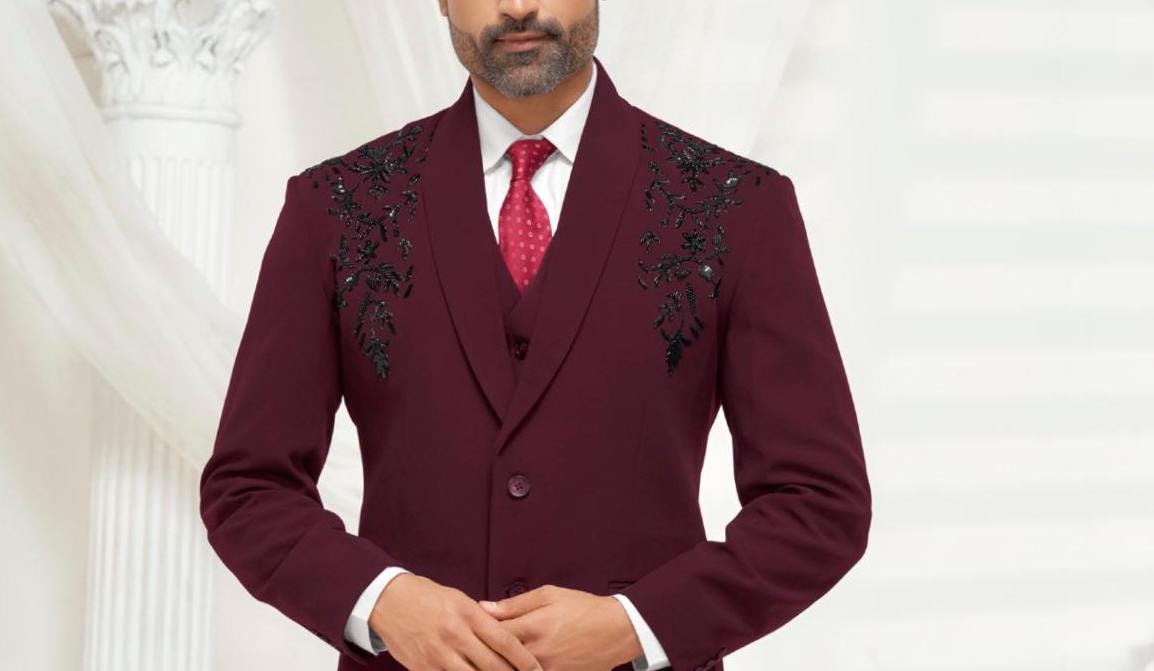 Handwork Groom Suit: Luxury 2-Button Wedding Reception Suit