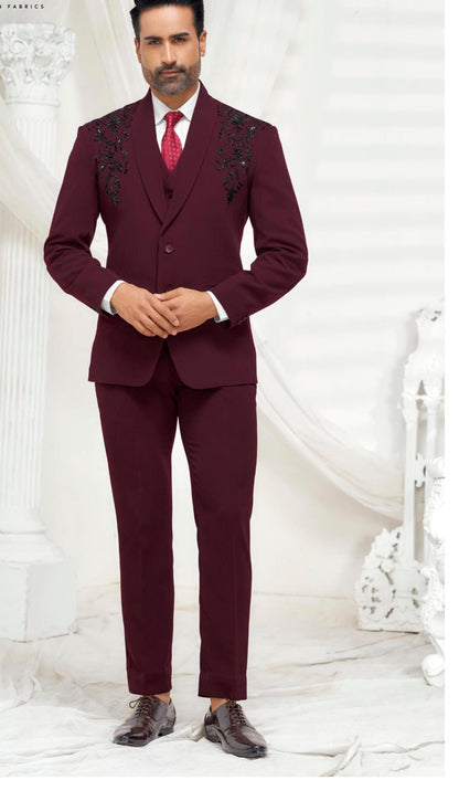Handwork Groom Suit: Luxury 2-Button Wedding Reception Suit