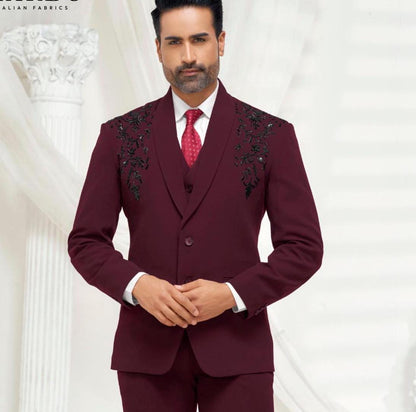 Handwork Groom Suit: Luxury 2-Button Wedding Reception Suit