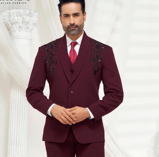 Handwork Groom Suit: Luxury 2-Button Wedding Reception Suit