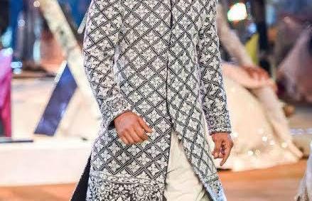 Black Silver Velvet Sherwani, Bollywood Achkan, Groom Wedding Attire