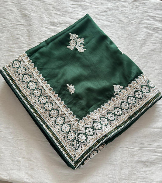 Green Wedding Shawl for Groom: Embroidered Indian Sherwani Stole