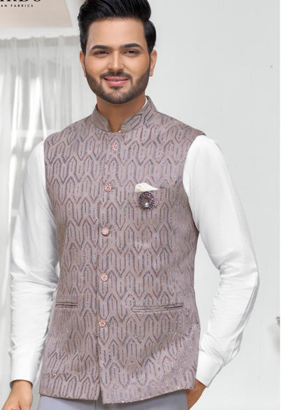 Grey Nehru Jacket for Men: Ethnic Modi Wedding Groom Vest