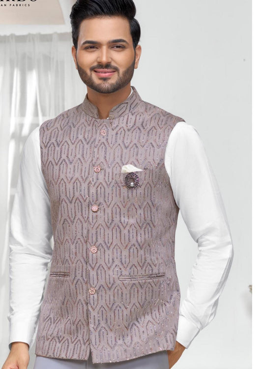 Grey Nehru Jacket for Men: Ethnic Modi Wedding Groom Vest