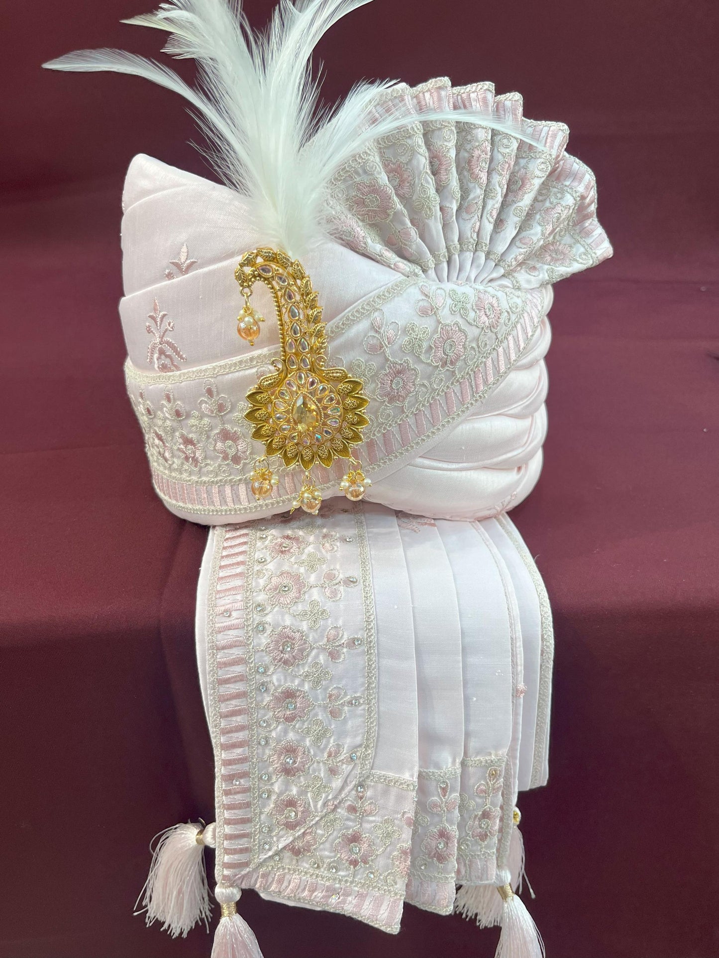 Pink Wedding Turban & Shawl Set: Indian Groom Safa