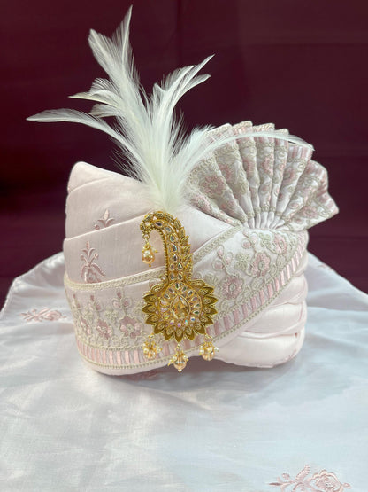 Pink Wedding Turban & Shawl Set: Indian Groom Safa