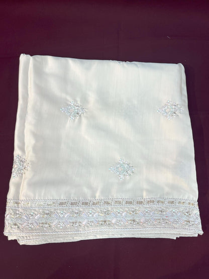 Cream Wedding Turban & Shawl Set: Indian Groom Safa Combo