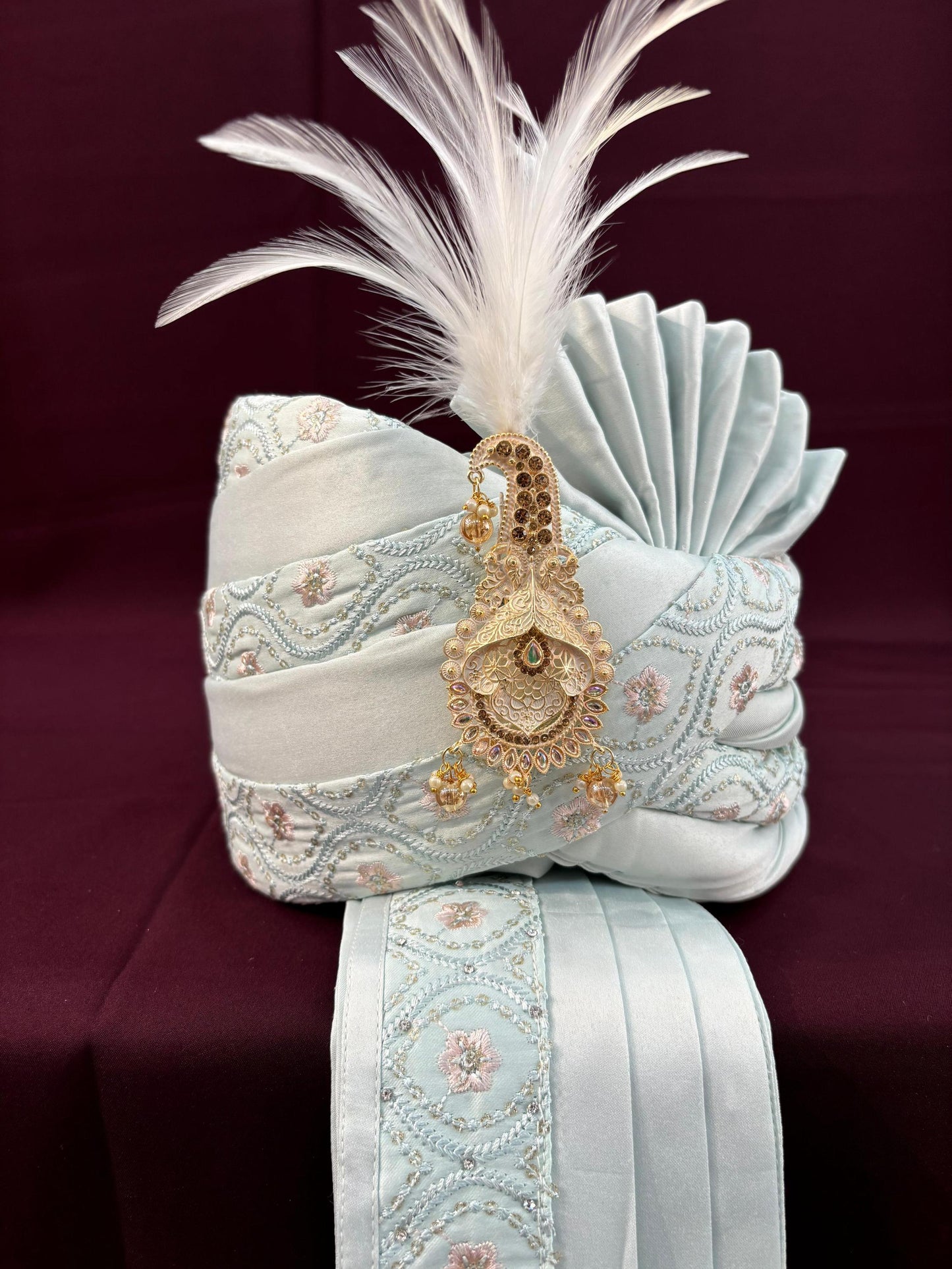 Wedding Turban & Shawl Set: Indian Groom Safa, Adjustable Fit