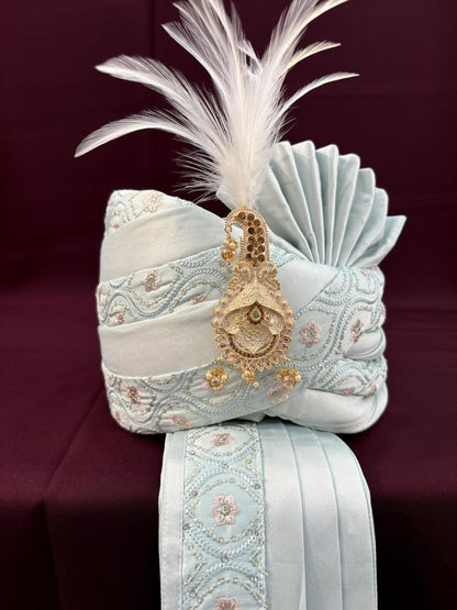 Wedding Turban & Shawl Set: Indian Groom Safa, Adjustable Fit