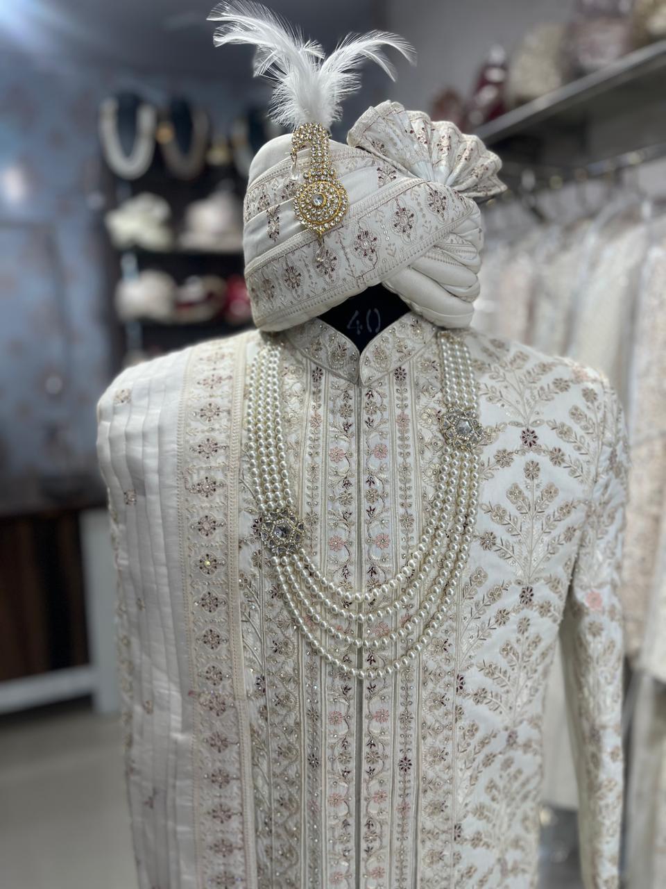 Embroidered Groom Sherwani Set: Indian Wedding Outfit