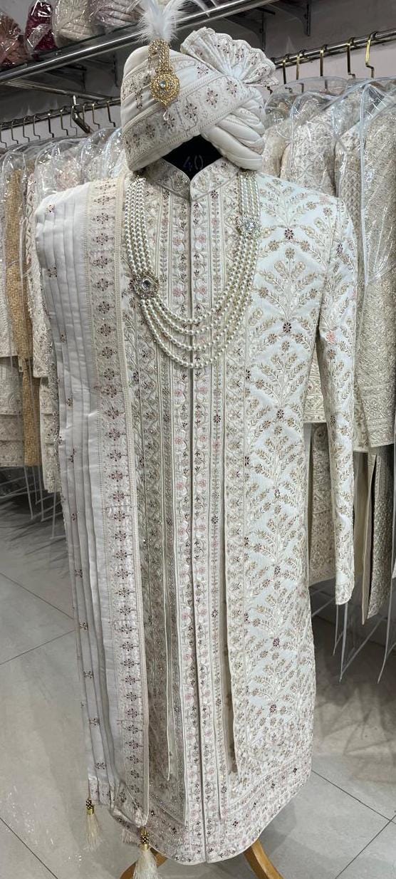 Embroidered Groom Sherwani Set: Indian Wedding Outfit