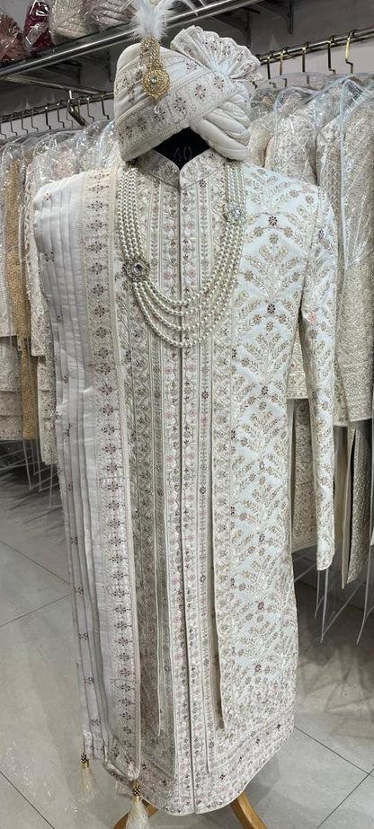 Embroidered Groom Sherwani Set: Indian Wedding Outfit