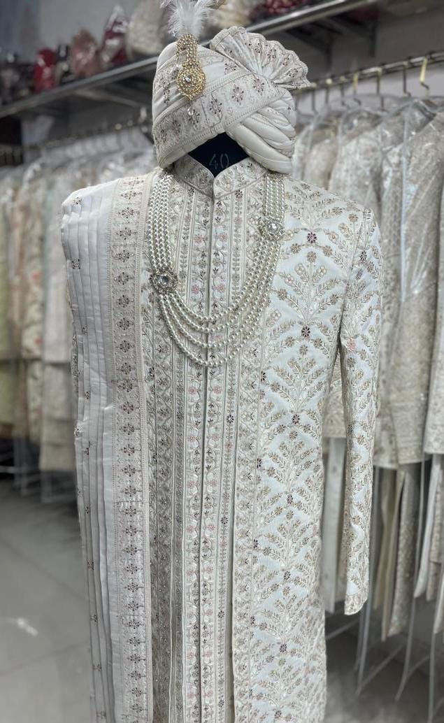 Embroidered Groom Sherwani Set: Indian Wedding Outfit