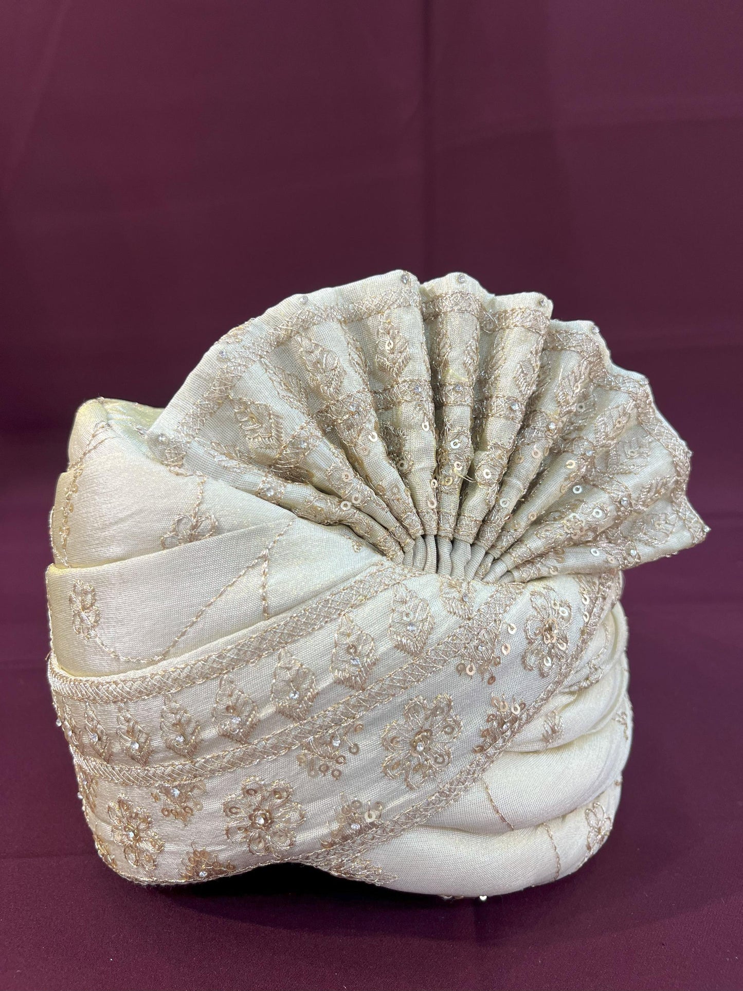 Champagne Ivory Wedding Turban & Shawl Set, Indian Groom Safa Combo
