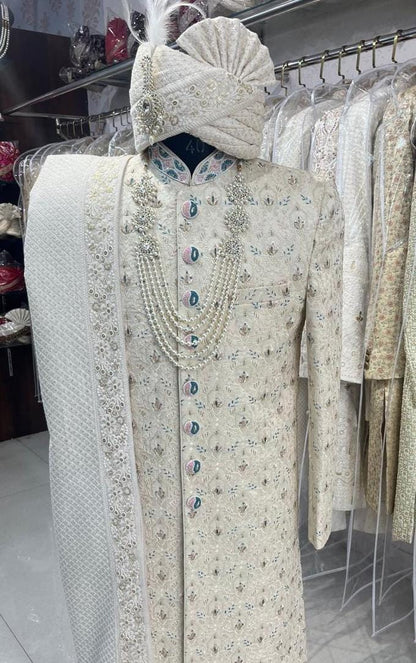 Elegant Wedding Sherwani Set, Indian Groom Outfit