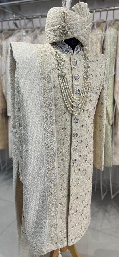 Elegant Wedding Sherwani Set, Indian Groom Outfit