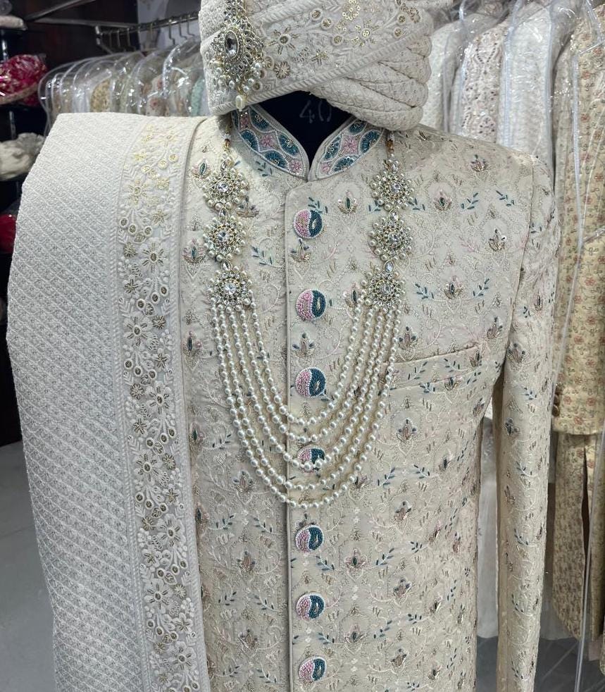 Elegant Wedding Sherwani Set, Indian Groom Outfit