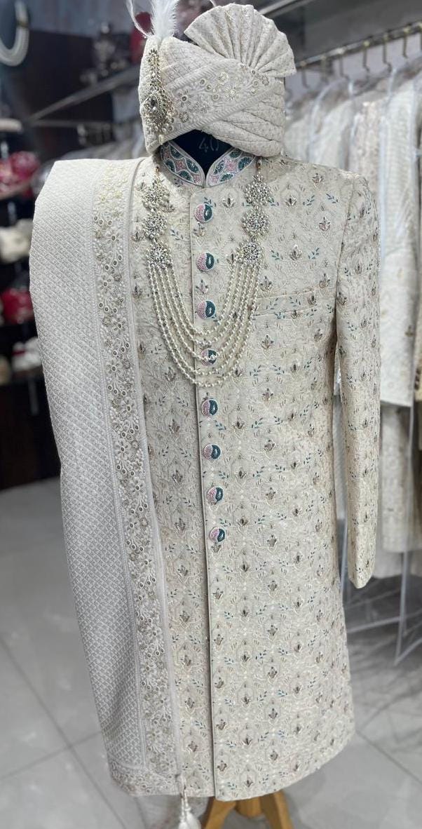 Elegant Wedding Sherwani Set, Indian Groom Outfit