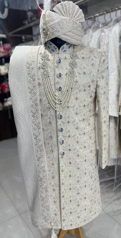 Elegant Wedding Sherwani Set, Indian Groom Outfit