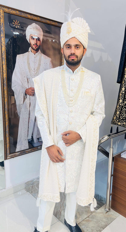 Thread Embroidered Sherwani for Men: Indo Western Groom Outfit