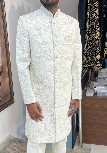 Thread Embroidered Sherwani for Men: Indo Western Groom Outfit