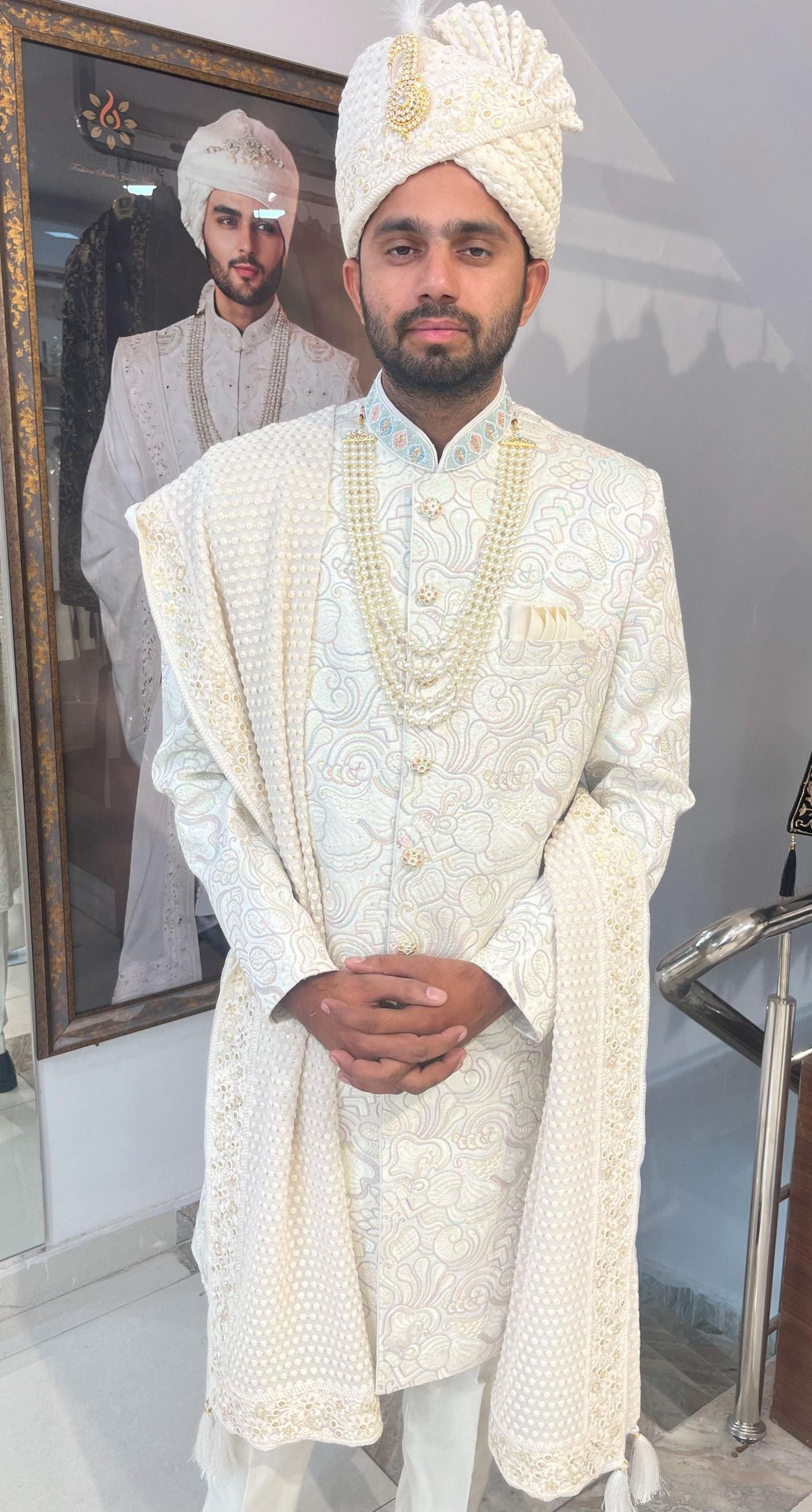 Thread Embroidered Sherwani for Men: Indo Western Groom Outfit