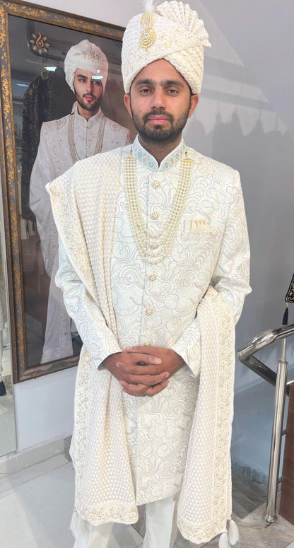Thread Embroidered Sherwani for Men: Indo Western Groom Outfit