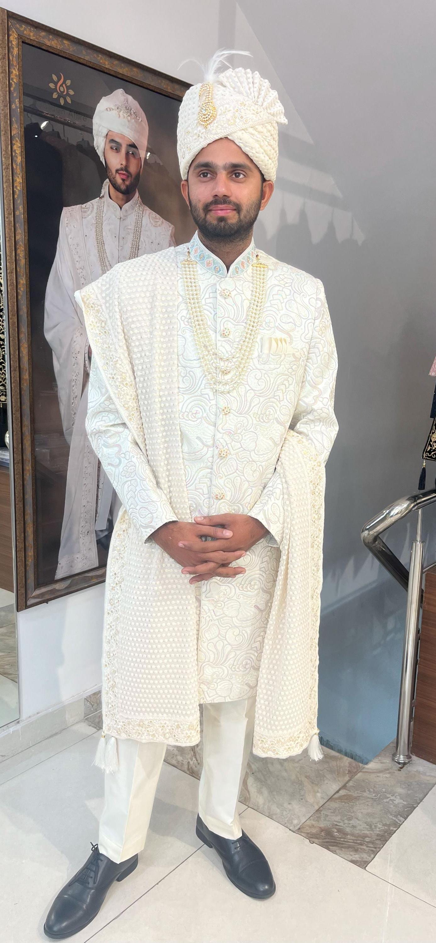 Thread Embroidered Sherwani for Men: Indo Western Groom Outfit