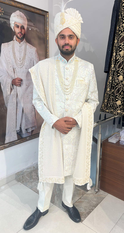 Thread Embroidered Sherwani for Men: Indo Western Groom Outfit