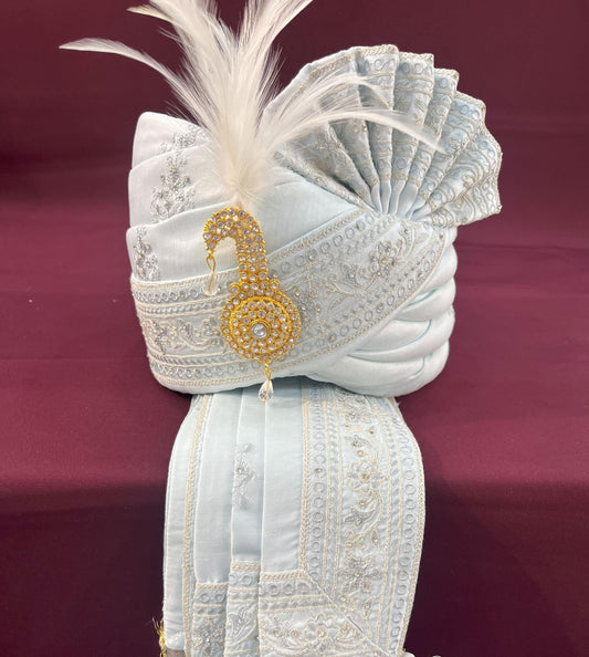 Grey Wedding Turban & Shawl Set: Indian Groom Ensemble