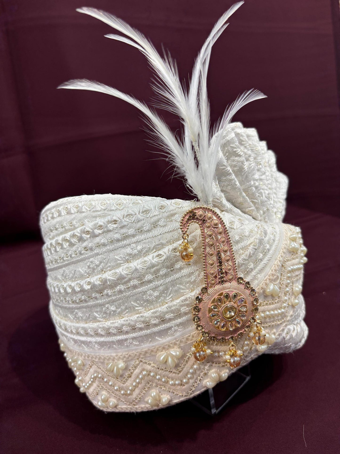 Ivory Wedding Turban & Shawl Set: Indian Groom Safa