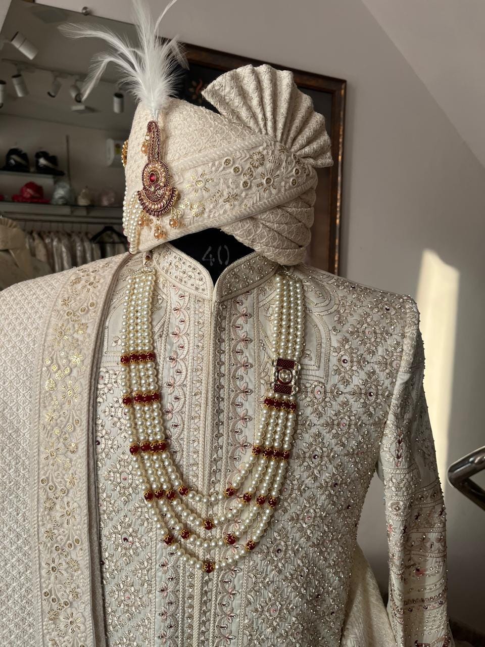 Elegant Ivory Sherwani for Groom, Custom Outfit for Indian Wedding