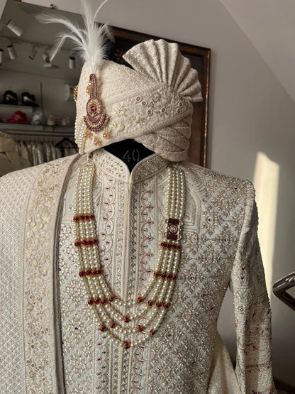 Elegant Ivory Sherwani for Groom, Custom Outfit for Indian Wedding