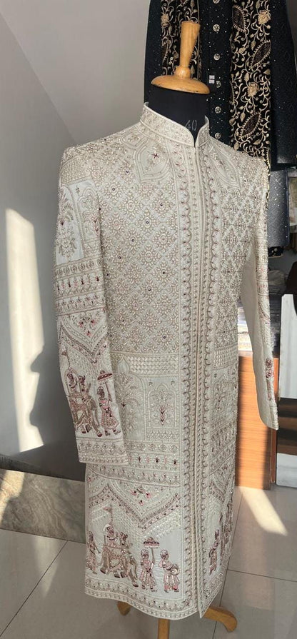 Elegant Ivory Sherwani for Groom, Custom Outfit for Indian Wedding
