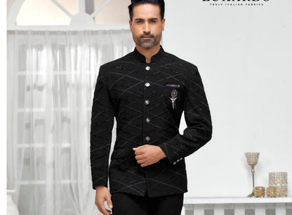 Majestic Black Jodhpuri Suit: Handwork Groom Wedding Outfit