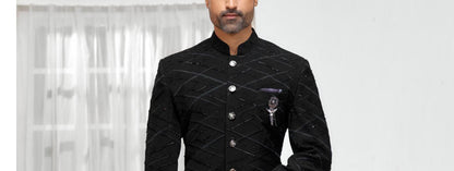 Majestic Black Jodhpuri Suit: Handwork Groom Wedding Outfit