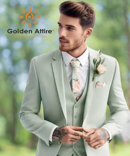 Sage Green Classic Suit, Crafted Men's Attire