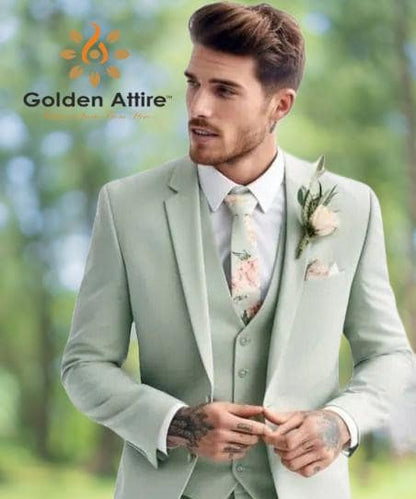 Sage Green Classic Suit, Crafted Men's Attire