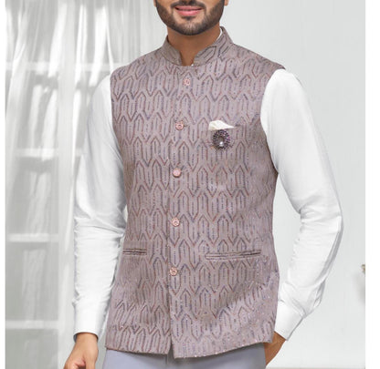 Grey Nehru Jacket for Men: Ethnic Modi Wedding Groom Vest