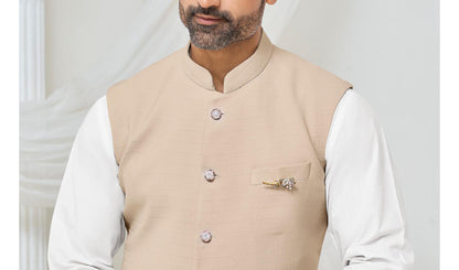Beige Modi Jacket for Men: Indian Wedding Nehru Waistcoat