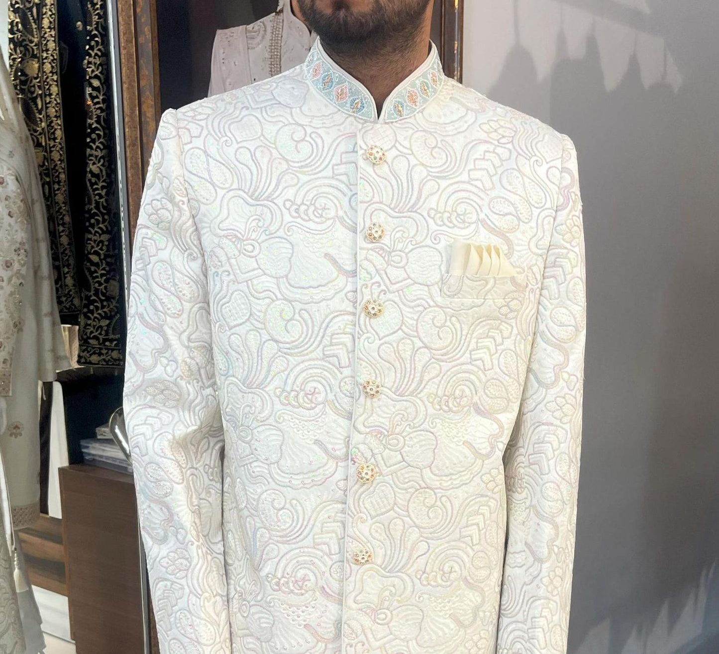 Thread Embroidered Sherwani for Men: Indo Western Groom Outfit