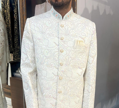 Thread Embroidered Sherwani for Men: Indo Western Groom Outfit