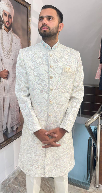 Thread Embroidered Sherwani for Men: Indo Western Groom Outfit