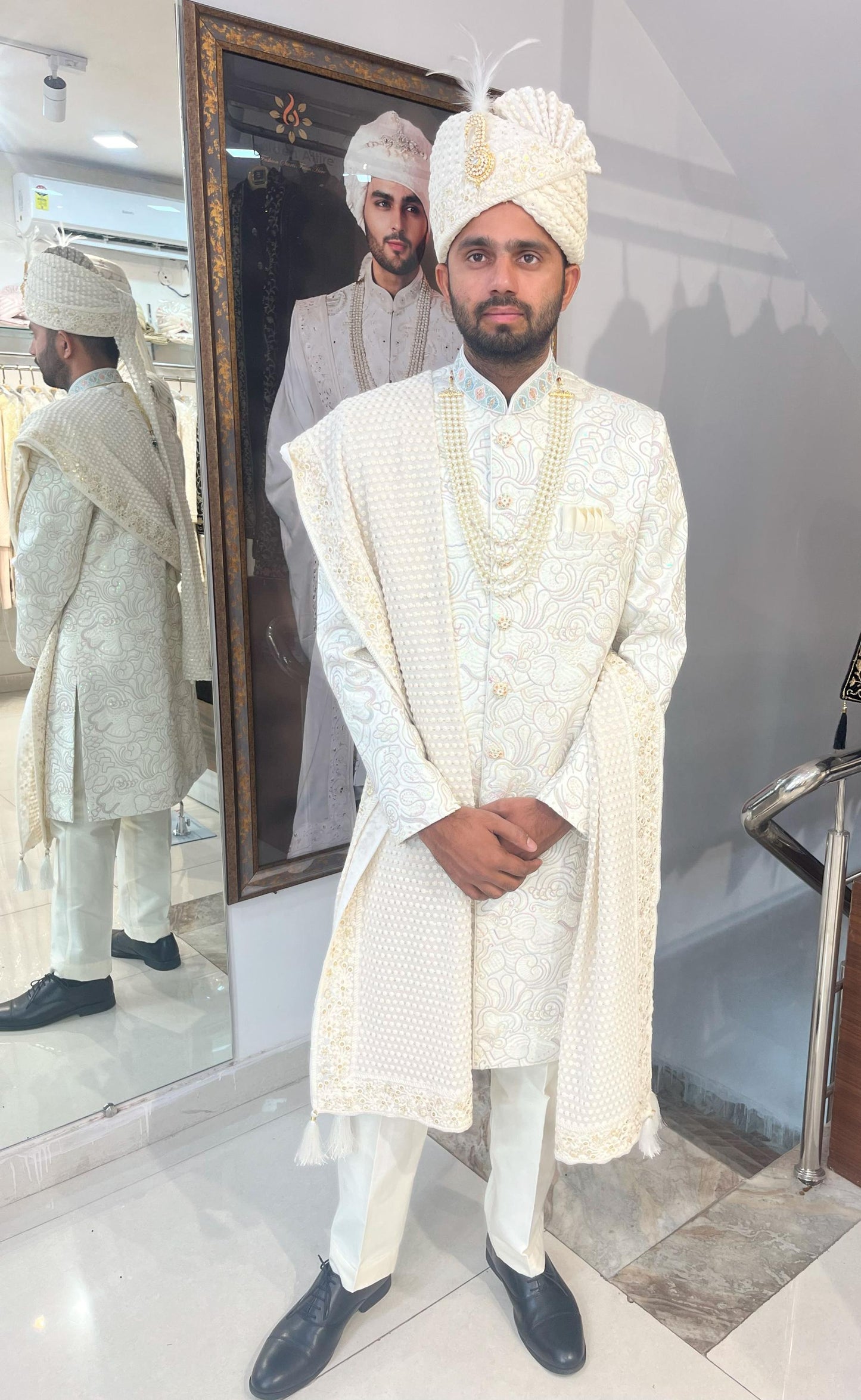 Thread Embroidered Sherwani for Men: Indo Western Groom Outfit