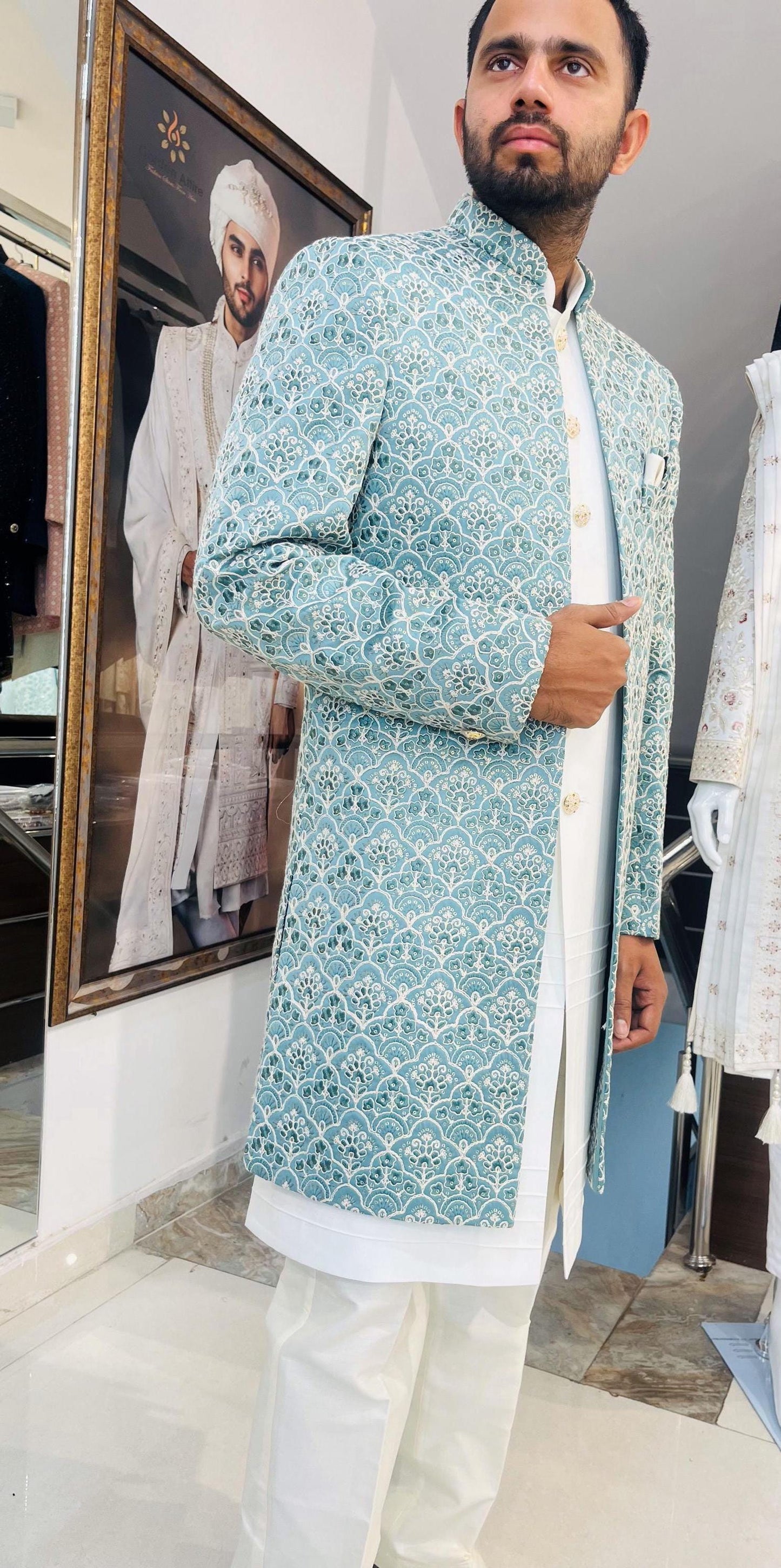 Elegant Groom Sherwani, Indo Western Wedding Outfit