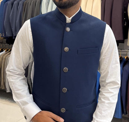 Blue Nehru Jacket: Men's Modi Waistcoat, Groom Wedding Jacket