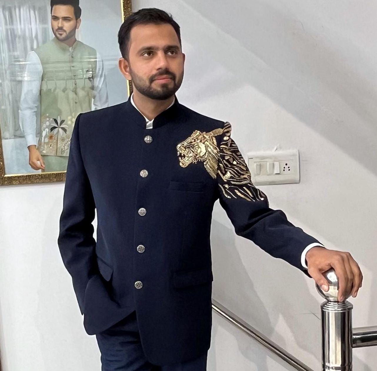 Lion Handwork Jodhpuri Suit, Men's Groom Wedding Outfit