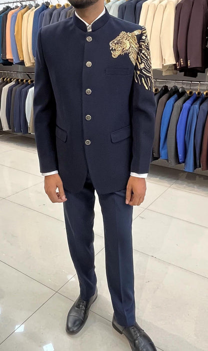 Lion Handwork Jodhpuri Suit, Men's Groom Wedding Outfit