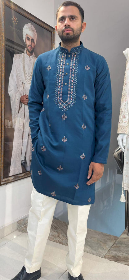 Floral Embroidered Sherwani Suit: Indian Wedding Groom Outfit