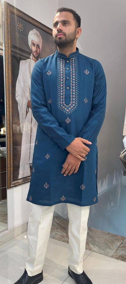 Floral Embroidered Sherwani Suit: Indian Wedding Groom Outfit